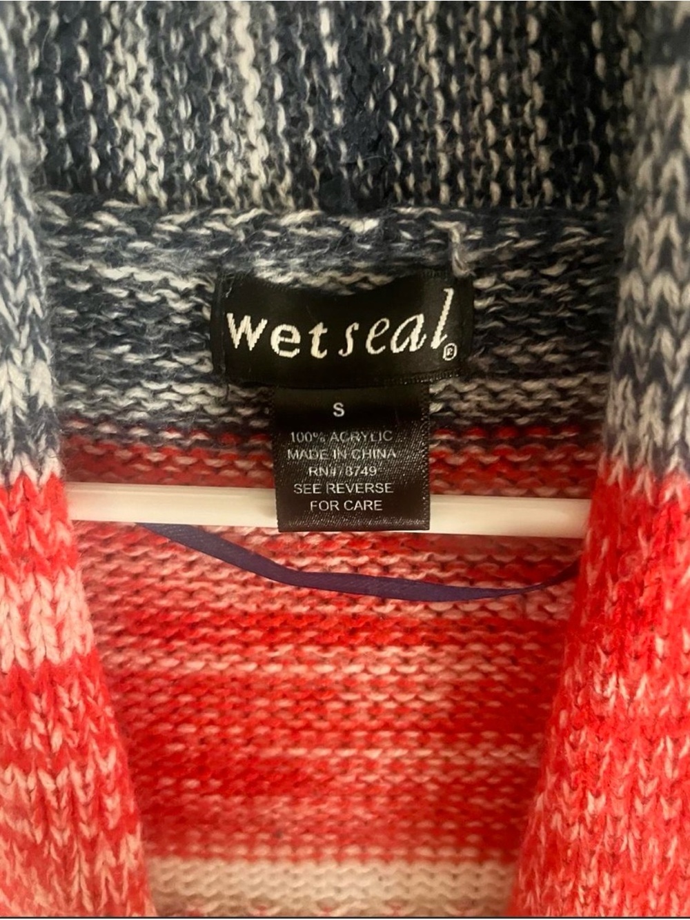 Wet Seal Coral, Gray & Cream Open Front Knit Cardigan - Picture 4 of 5